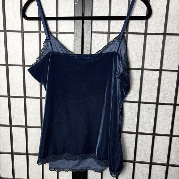 Y2K Velvet Tank Lace Trim Romantic‎ Cottagecore XL Navy Adjustable Strap - Picture 4 of 6